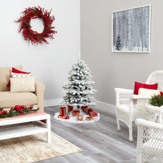 4ft. Pre-Lit Flocked Livingston Fir Pinecones Artificial Christmas Tree with Clear Warm LED Lights